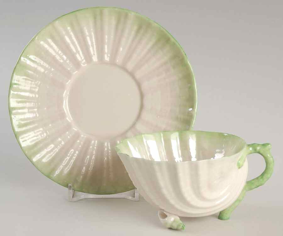 Neptune Green Footed Cup & Saucer Set by Belleek Pottery (Ireland)-1