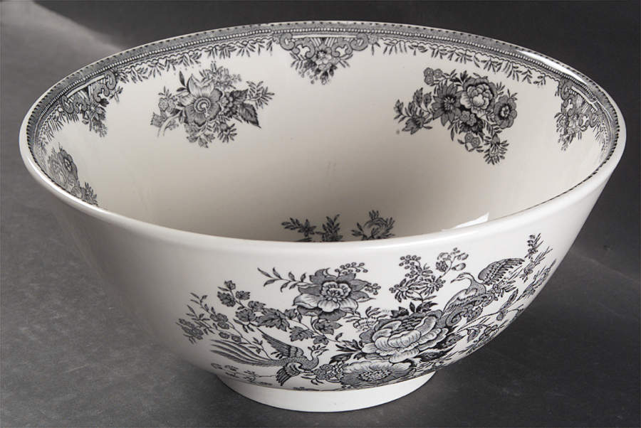 Asiatic Pheasants Black 11" Large Salad Serving Bowl by Burgess & Leigh-1