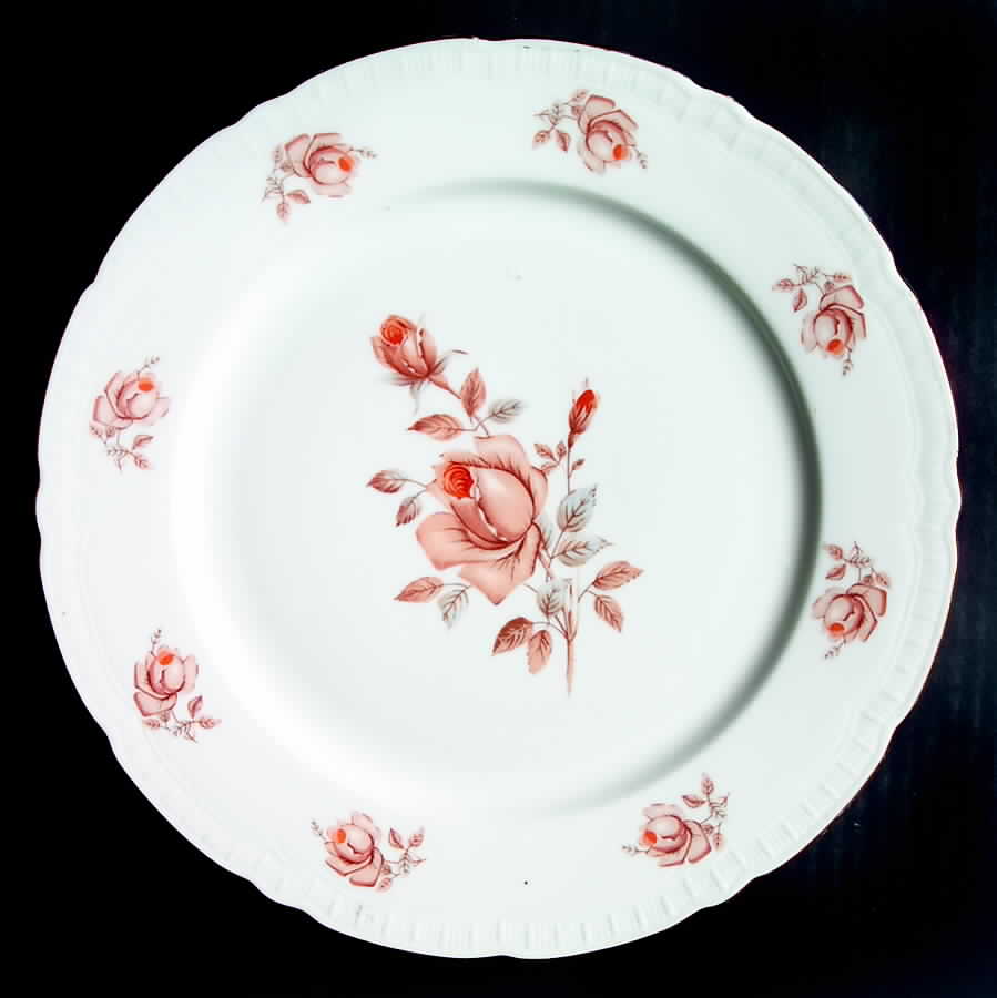 Alpin Rose (Roses Center, Embossed Ribs) Dinner Plate by Bohemia Ceramic Works-1