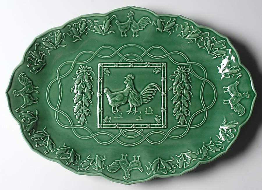 Hen & Rooster 15" Oval Serving Platter by Bordallo Pinheiro-1