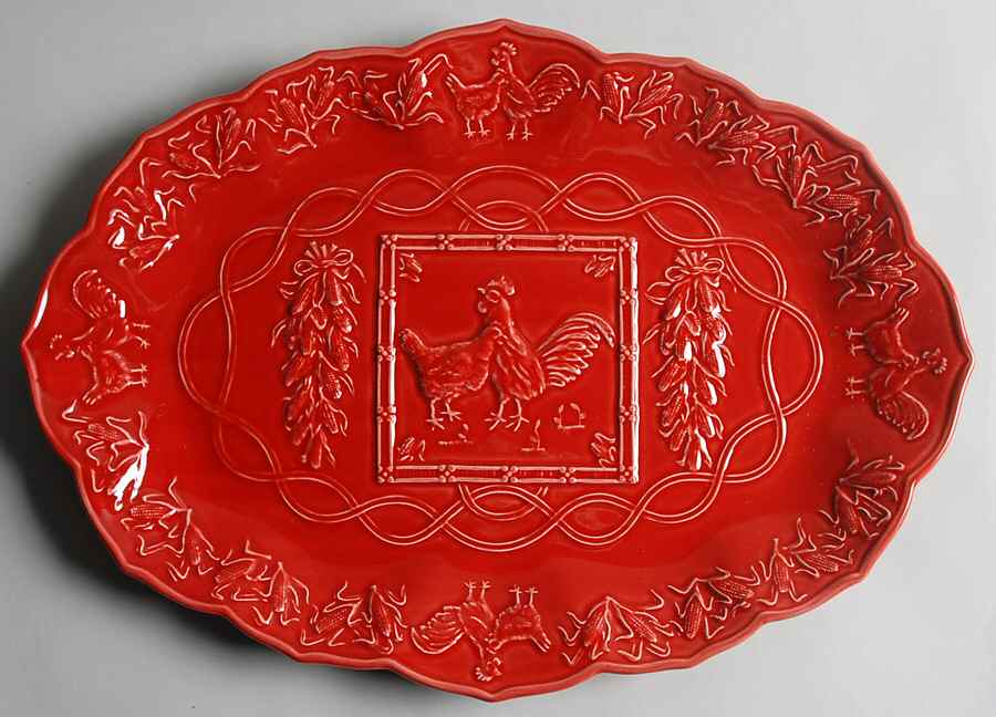 Hen & Rooster 15" Oval Serving Platter by Bordallo Pinheiro-1