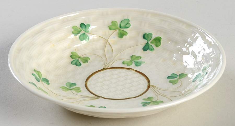 Shamrock (Older Black Backstamps) Fruit/Dessert (Sauce) Bowl by Belleek Pottery (Ireland)-1