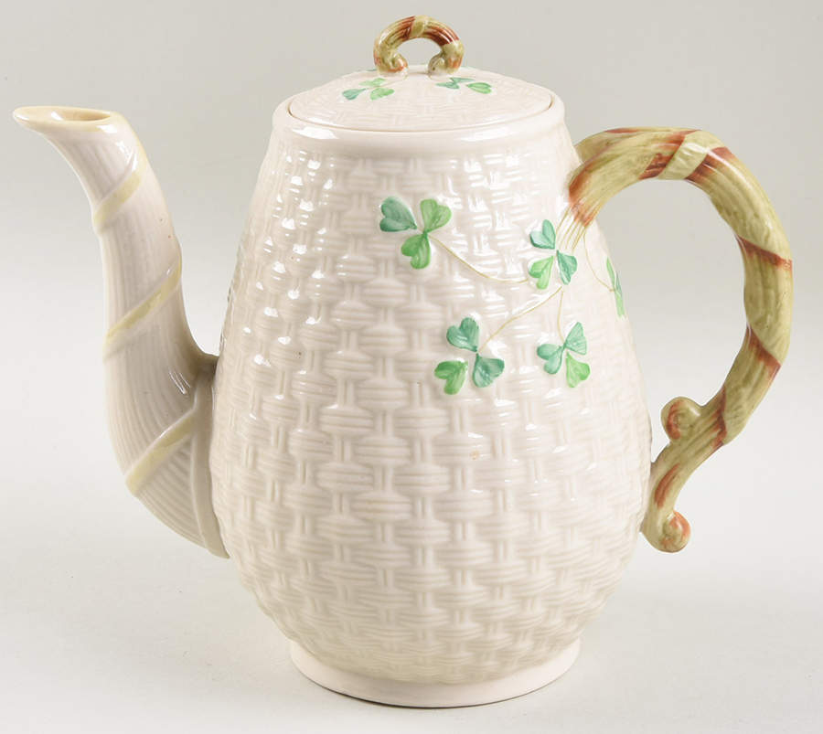 Shamrock (Older Black Backstamps) Coffee Pot & Lid by Belleek Pottery (Ireland)-1
