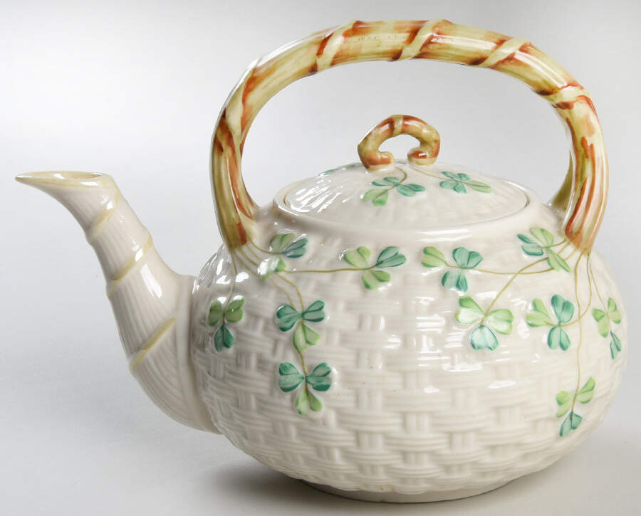 Shamrock (Older Black Backstamps) Teapot & Lid by Belleek Pottery (Ireland)-1