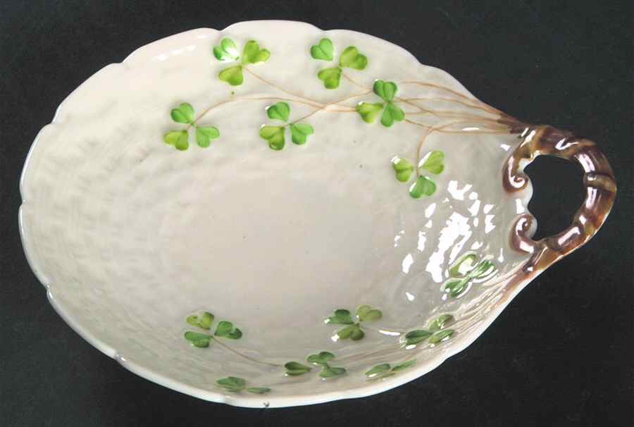 Shamrock (Older Black Backstamps) Handled Butter Server by Belleek Pottery (Ireland)-1
