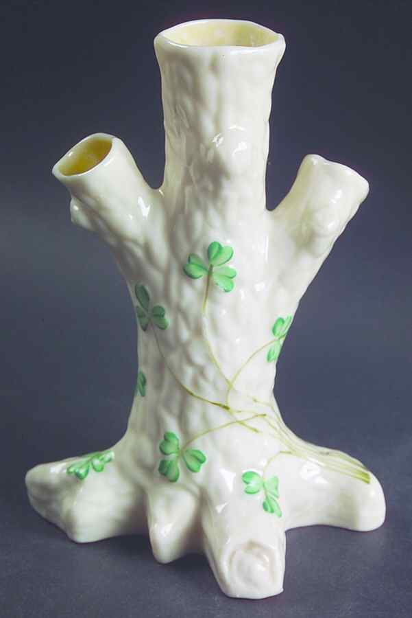 Shamrock (Older Black Backstamps) 3 Branch Tree Trunk Vase by Belleek Pottery (Ireland)-1