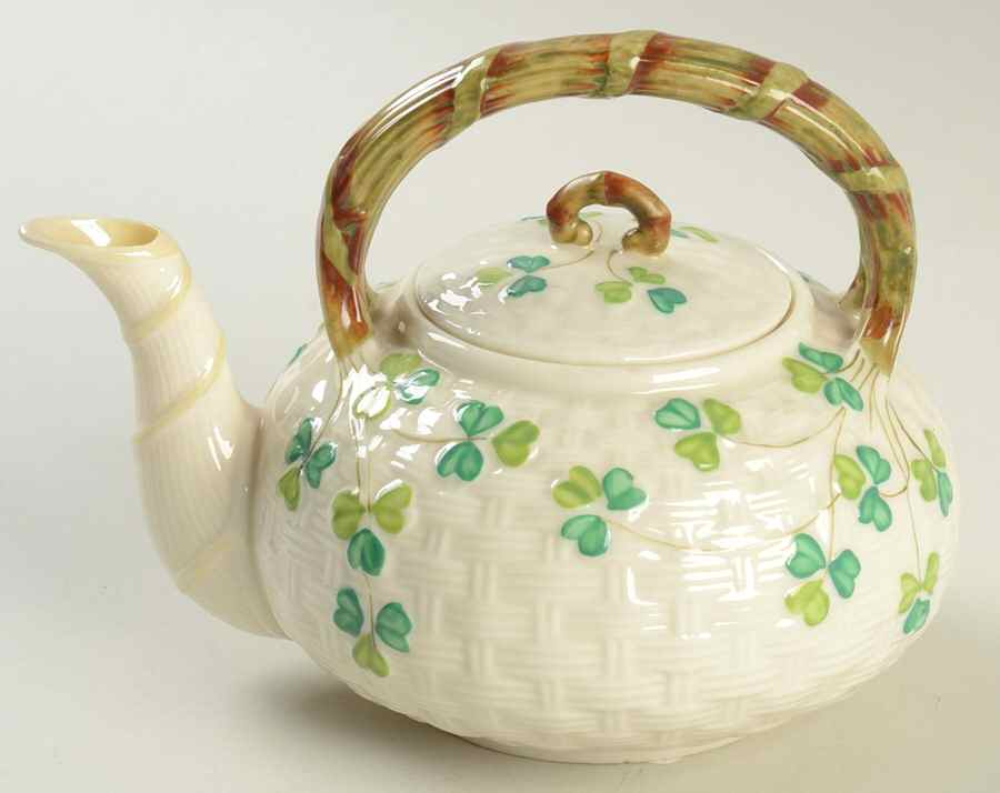 Shamrock (Older Black Backstamps) Mini Teapot & Lid by Belleek Pottery (Ireland)-1