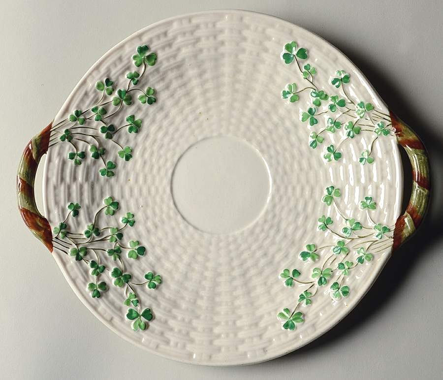 Shamrock (Older Black Backstamps) Handled Cake Plate by Belleek Pottery (Ireland)-1