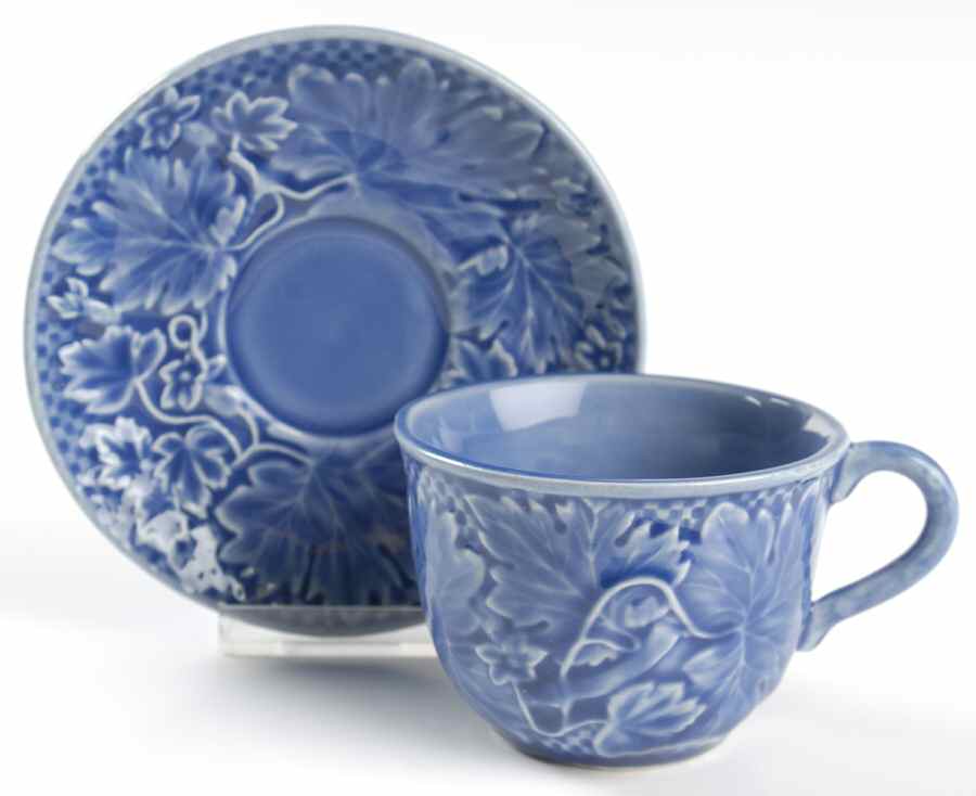 Vine Blue Flat Cup & Saucer Set by Bordallo Pinheiro-1