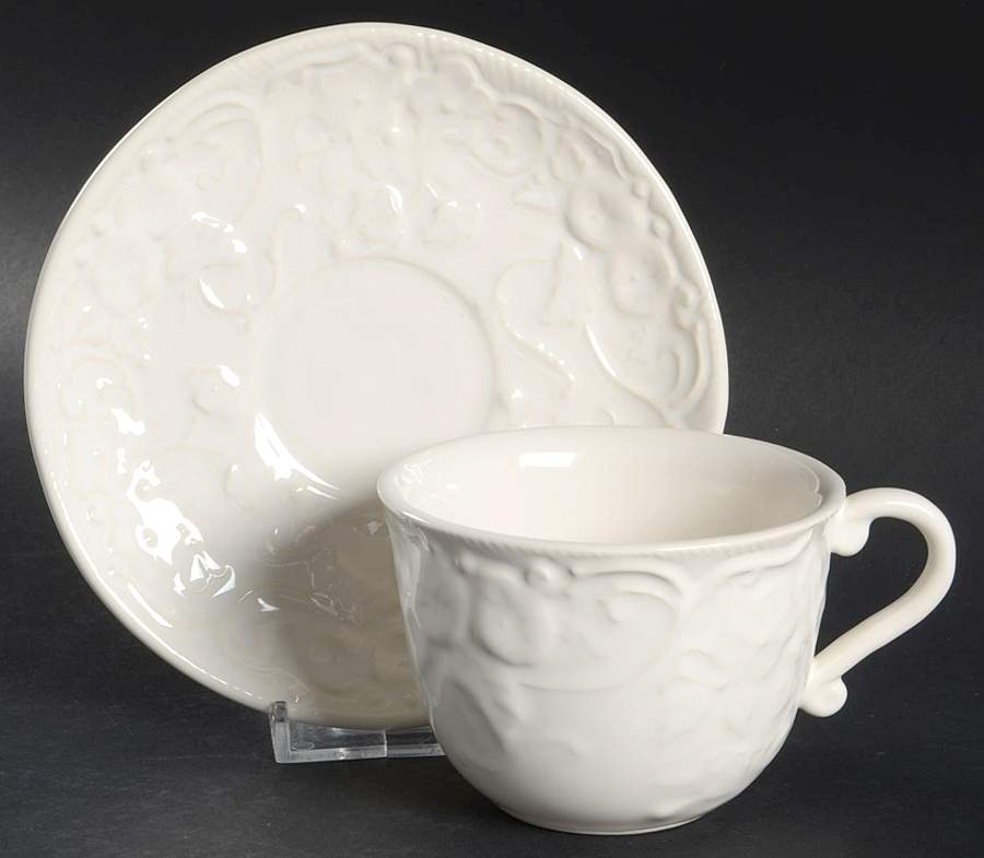 Flowers White Flat Cup & Saucer Set by Bordallo Pinheiro-1