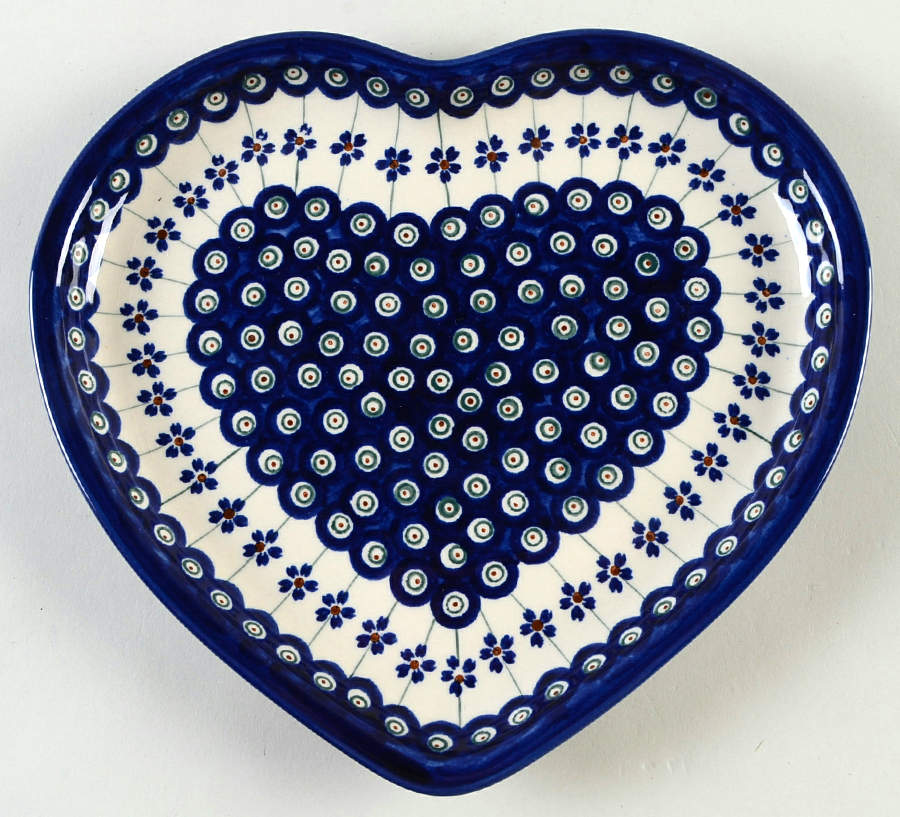 Flowering Peacock 10" Heart Plate by BOLESLAWIEC-1