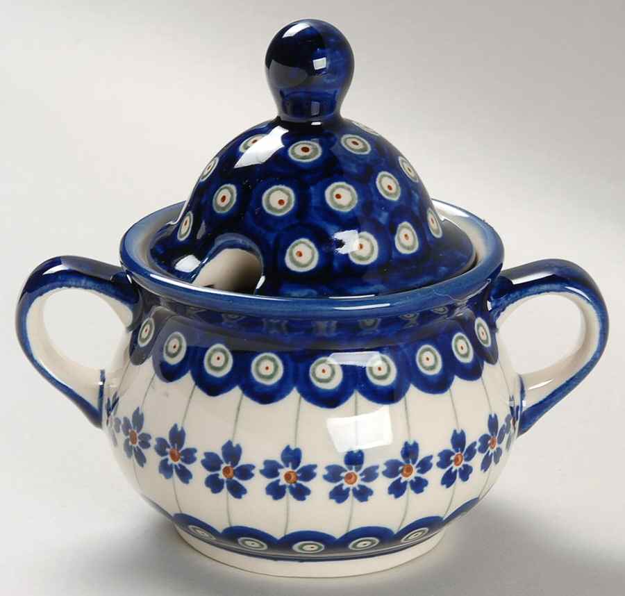 Flowering Peacock Sugar Bowl & Lid by BOLESLAWIEC-1