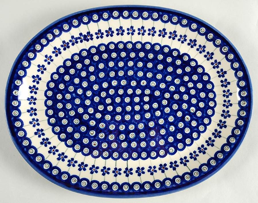 Flowering Peacock 13" Oval Tray by BOLESLAWIEC-1