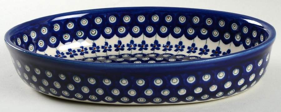 Flowering Peacock 10" Oval Baker by BOLESLAWIEC-1