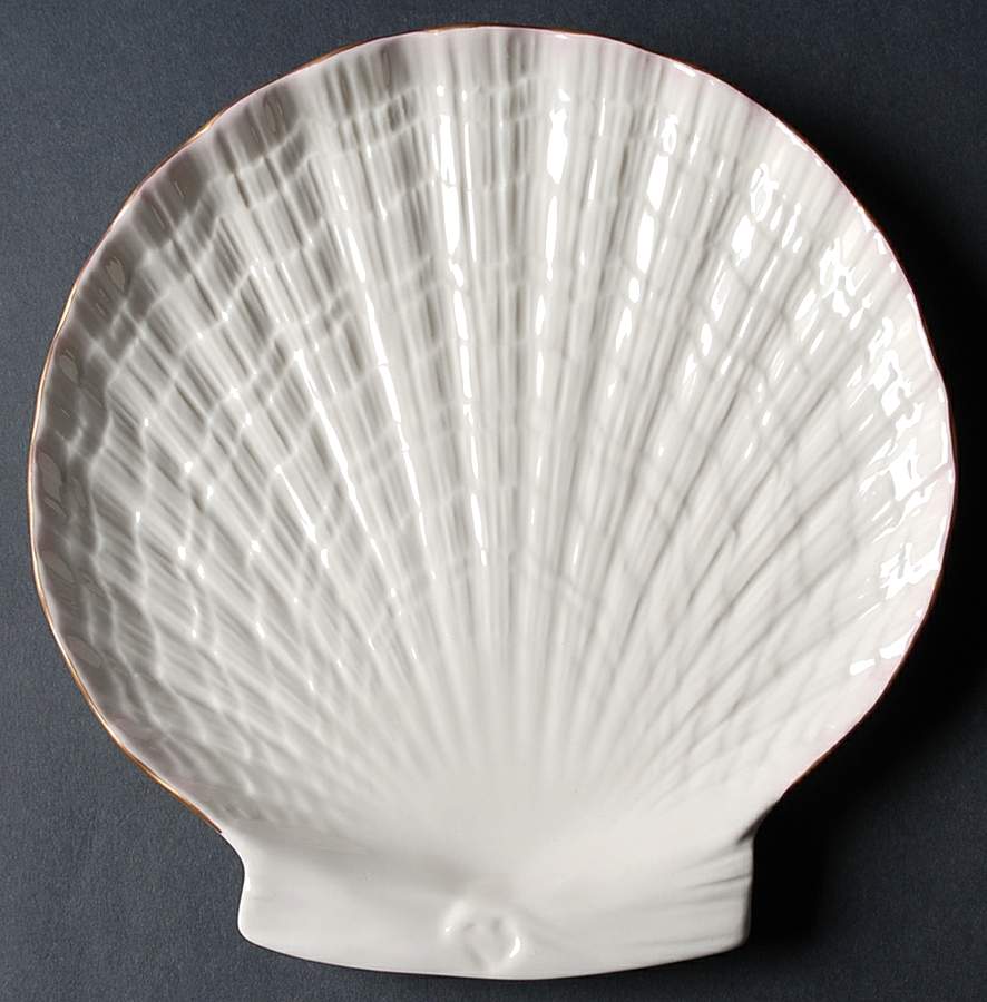 Tridacna Pink (Gold Trim) Shell Shaped Sandwich Plate by Belleek Pottery (Ireland)-1