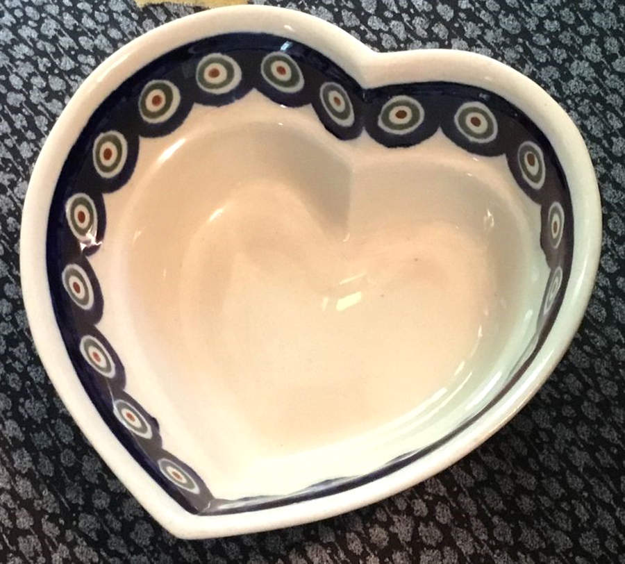 Peacock 6" Heart Shaped Bowl by BOLESLAWIEC-1