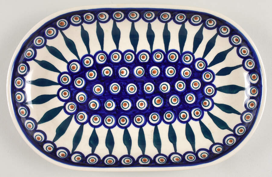 Peacock 12" Oval Serving Platter by BOLESLAWIEC-1