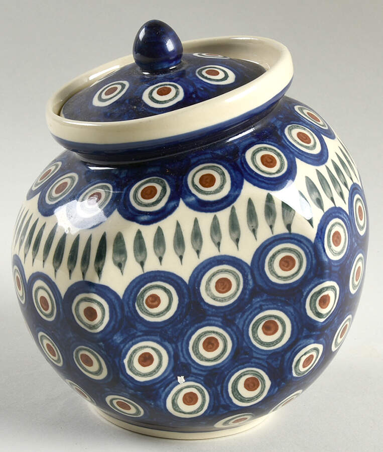 Peacock Canister & Lid for Wood Kitchen Shelf Set by BOLESLAWIEC-1