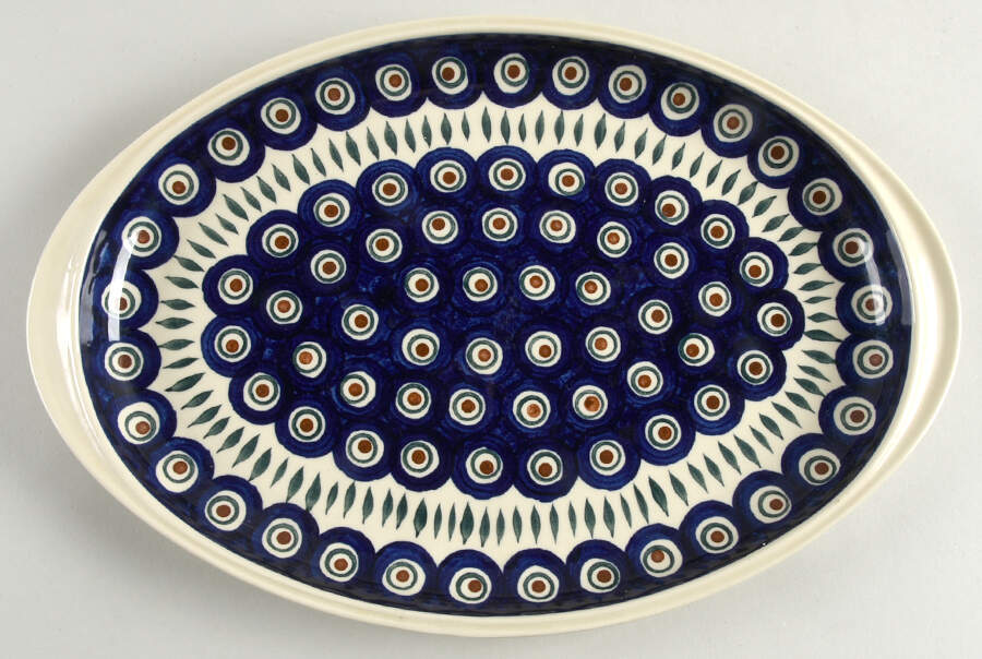 Peacock 14" Oval Serving Platter by BOLESLAWIEC-1