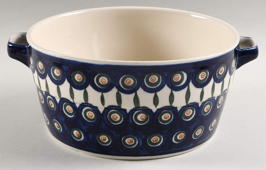 Peacock 2 Qt Round Covered Casserole No Lid by BOLESLAWIEC-1