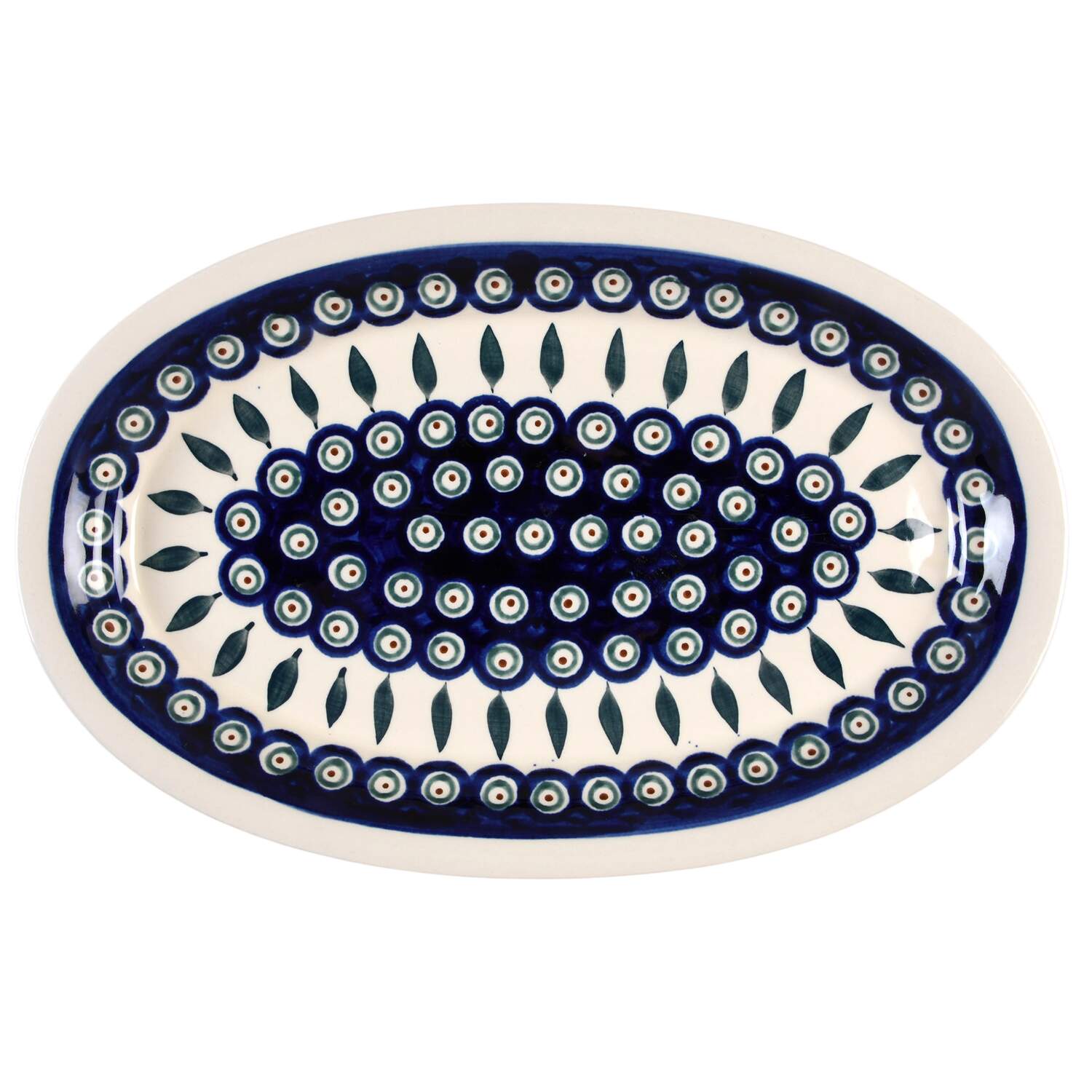 Peacock 14" Oval Serving Platter by BOLESLAWIEC-1