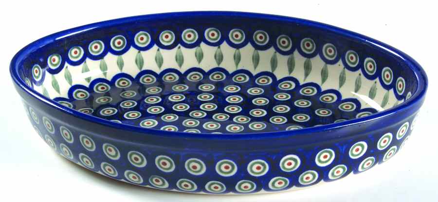 Peacock 12'' Oval Baker by BOLESLAWIEC-1