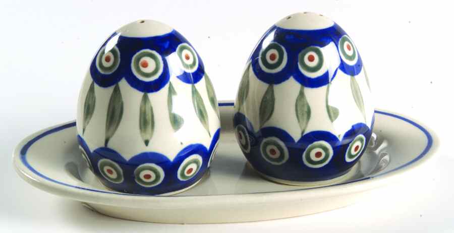 Peacock (3 Pc) Salt & Pepper Tray Set by BOLESLAWIEC-1
