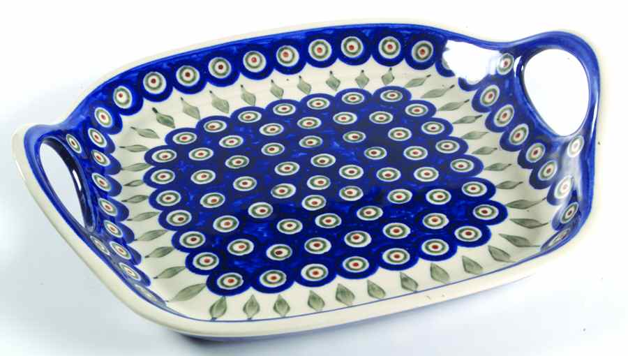 Peacock 10" Handled Square Tray by BOLESLAWIEC-1