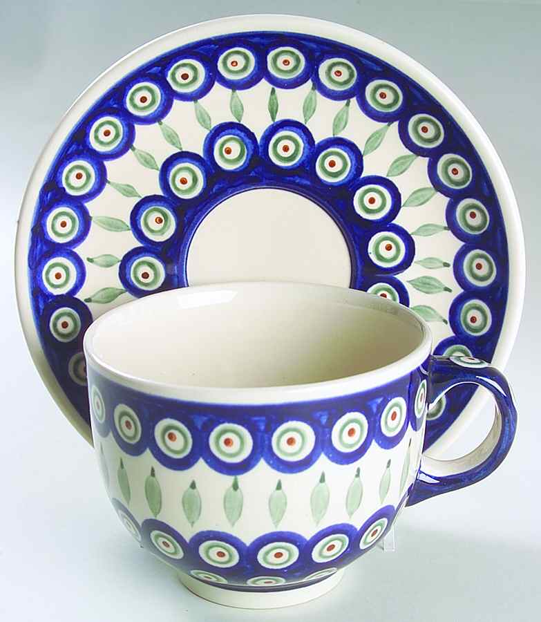 Peacock Jumbo Cup & Saucer Set by BOLESLAWIEC-1