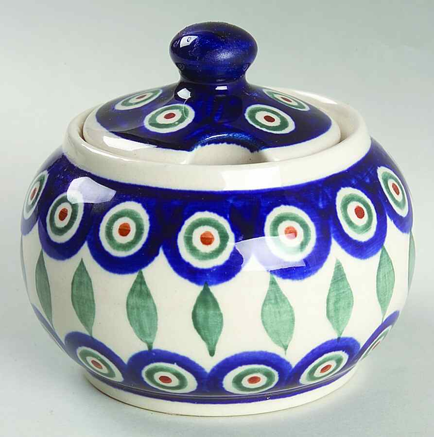 Peacock Sugar Bowl & Lid by BOLESLAWIEC-1