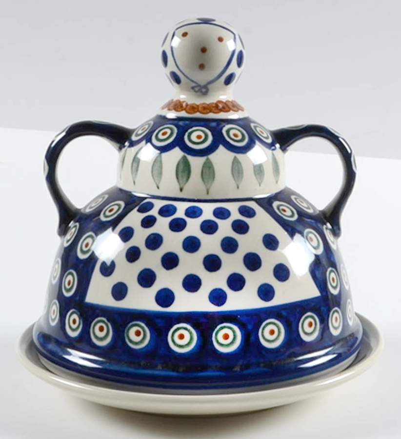 Peacock Cheese Lady W/Lid (Round) by BOLESLAWIEC-1
