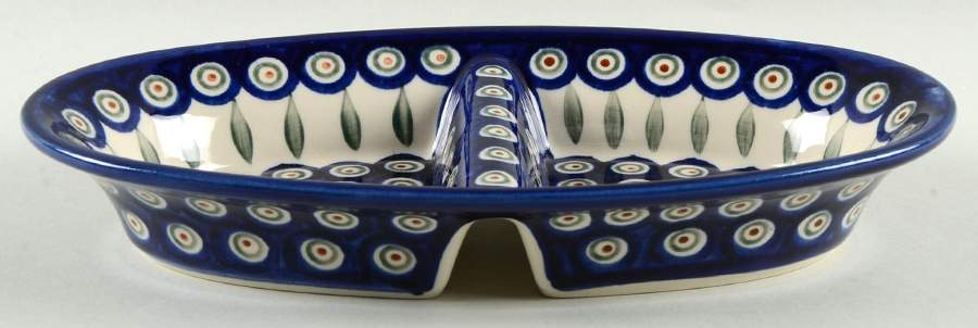 Peacock 11" Oval Divided Vegetable Bowl by BOLESLAWIEC-1