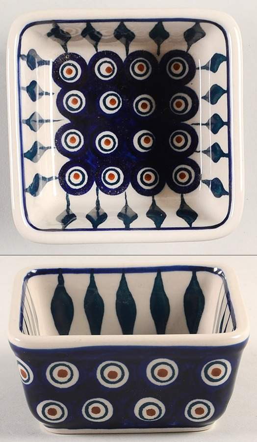 Peacock 4" Square Bowl by BOLESLAWIEC-1