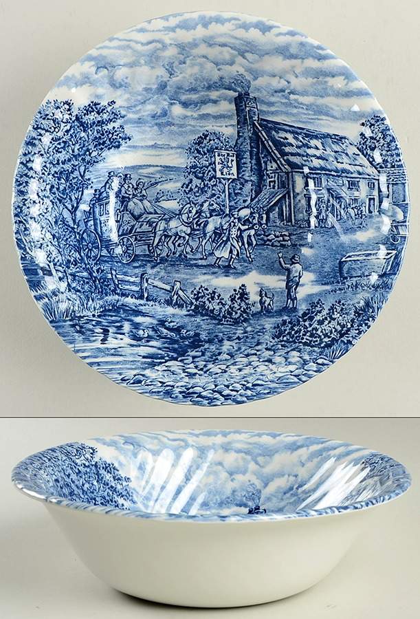 The Post House Blue (Swirl) 9" Round Vegetable Bowl by Bursley-1