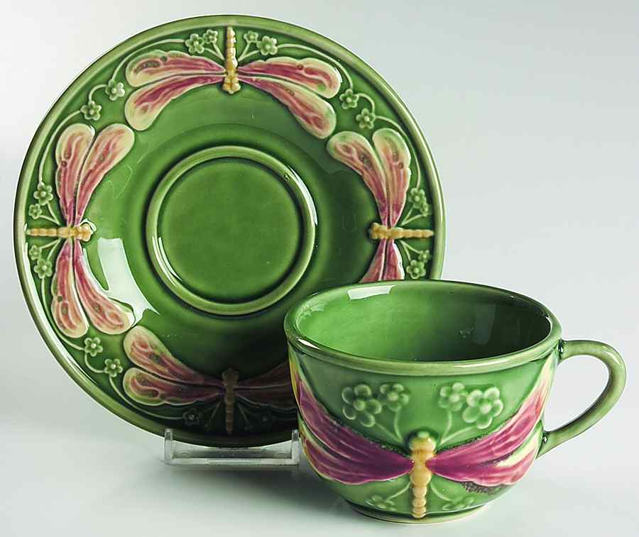 Dragonfly (Multicolor) Flat Cup & Saucer Set by Bordallo Pinheiro-1