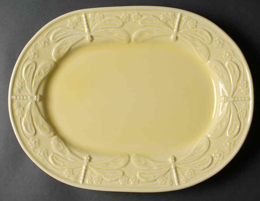 Dragonfly (Yellow) 15" Oval Serving Platter by Bordallo Pinheiro-1