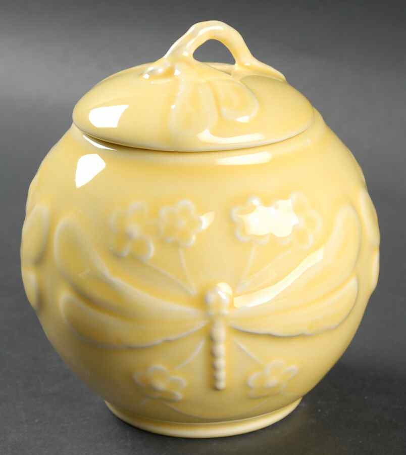 Dragonfly (Yellow) Sugar Bowl & Lid by Bordallo Pinheiro-1