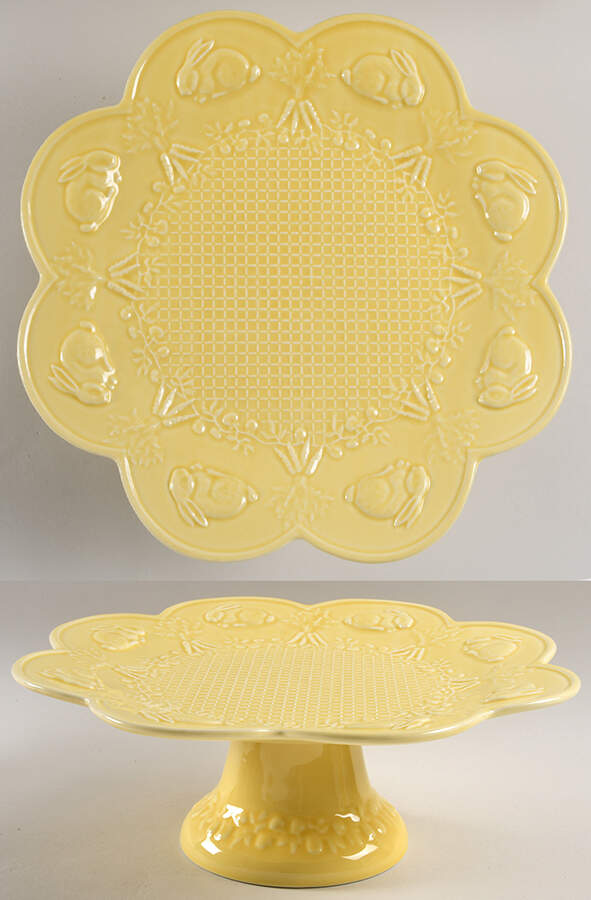 Rabbit Yellow 13" Diameter Pedestal Cake Stand by Bordallo Pinheiro-1