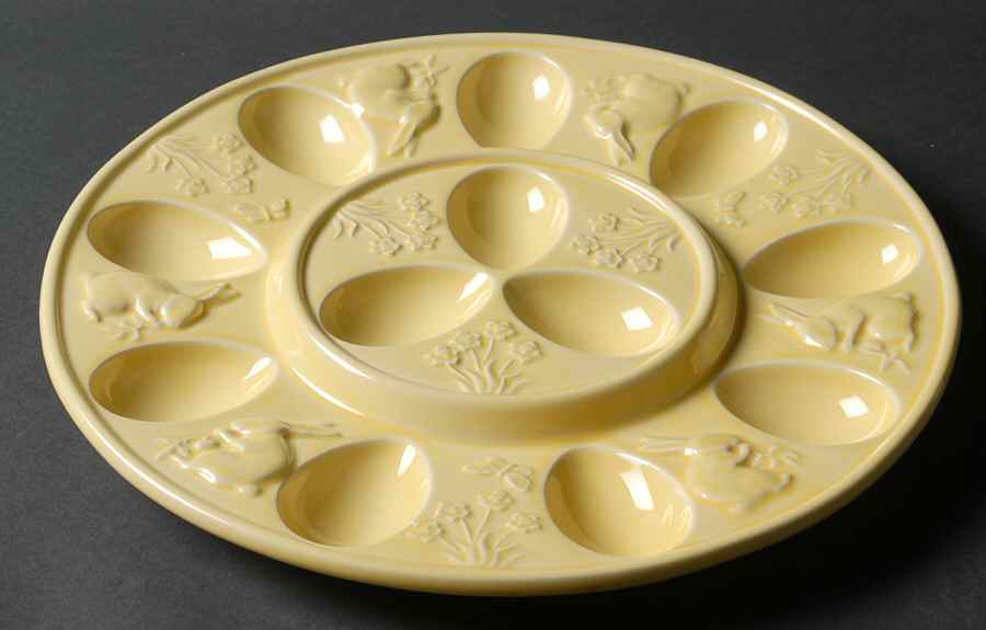 Rabbit Yellow Deviled Egg Plate by Bordallo Pinheiro-1
