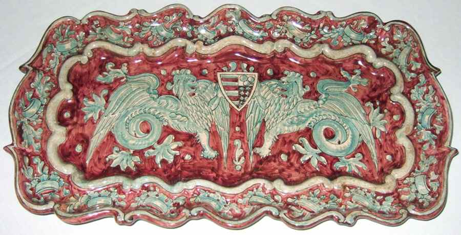 Griffin Red 22" Rectangular Tray by Biagioli (Italy)-1