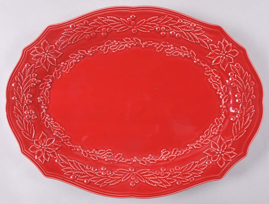 Poinsettia (Christmas) 16" Oval Serving Platter by Bordallo Pinheiro-1