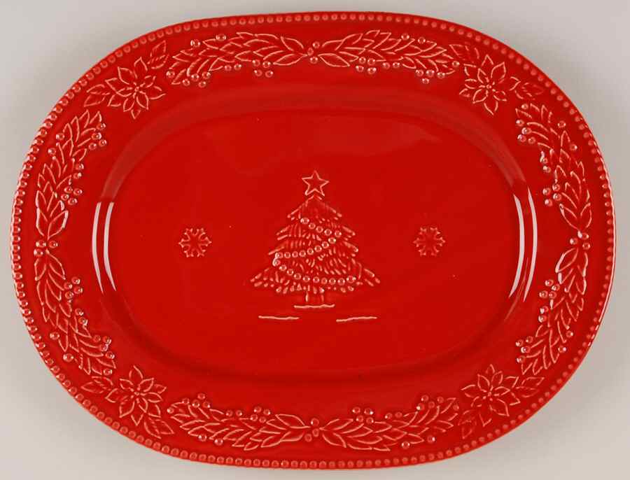 Poinsettia (Christmas) 14" Oval Serving Platter by Bordallo Pinheiro-1