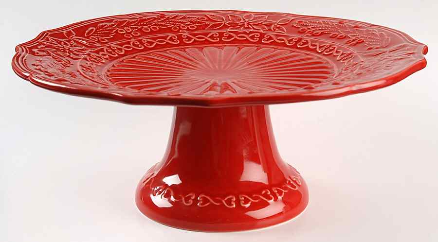 Poinsettia (Christmas) 12" Diameter Pedestal Cake Stand by Bordallo Pinheiro-1