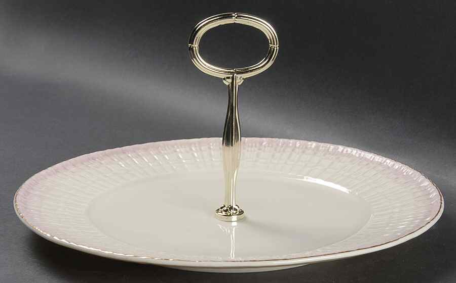 Limpet Pink (Gold Trim) Round Serving Plate with Handle (DP) by Belleek Pottery (Ireland)-1