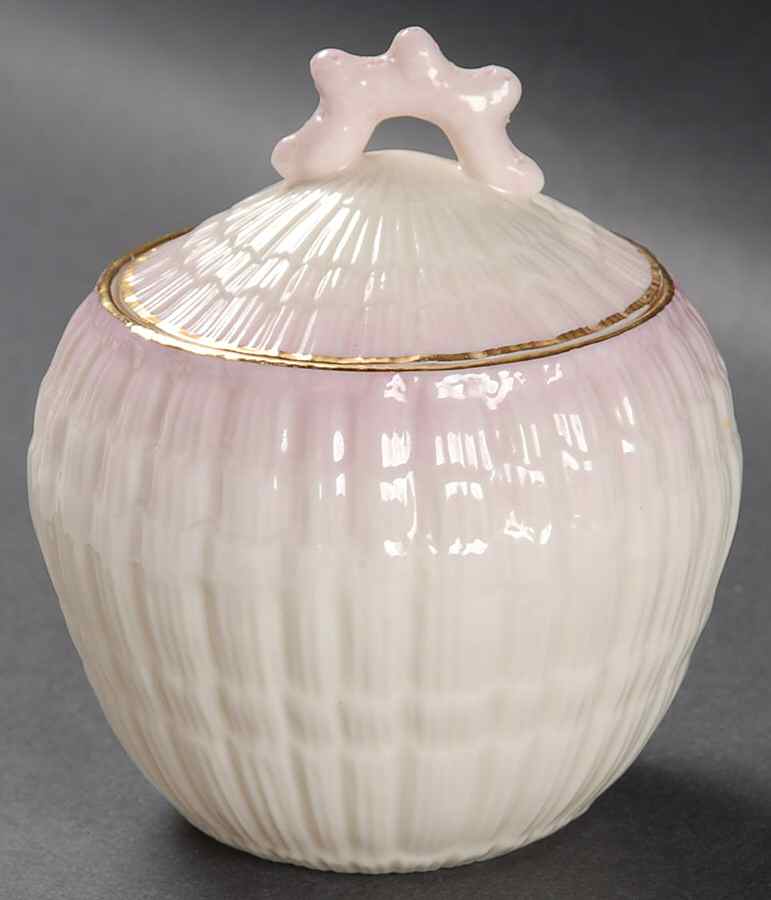 Limpet Pink (Gold Trim) Sugar Bowl & Lid by Belleek Pottery (Ireland)-1