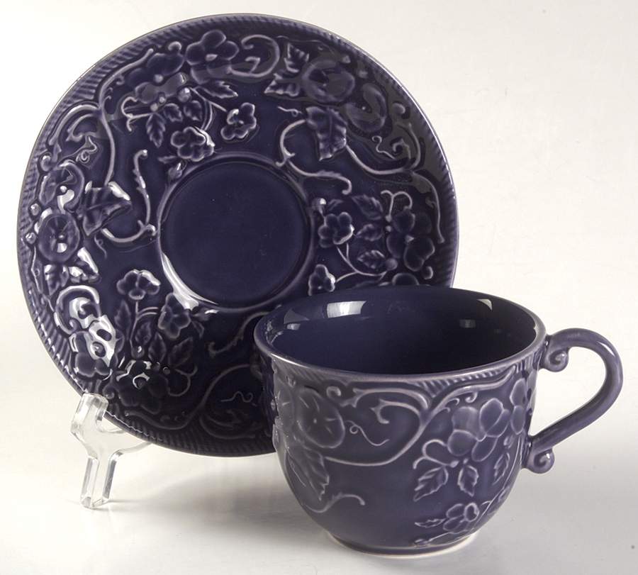 Flowers Purple Flat Cup & Saucer Set by Bordallo Pinheiro-1
