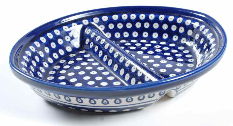 BOW16 10" Oval Divided Vegetable Bowl by BOLESLAWIEC-1