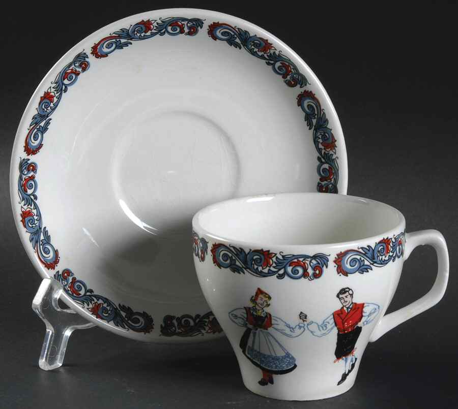 Hardanger Dancers Flat Cup & Saucer Set by Figgjo (Norway)-1