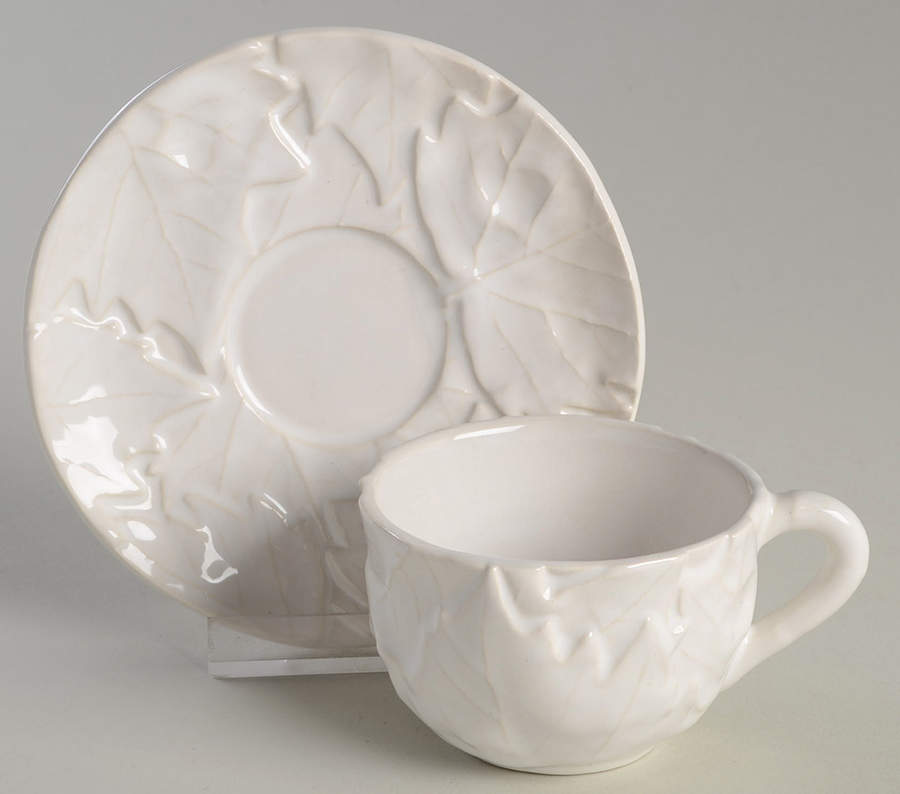 Maple White Flat Demitasse Cup & Saucer Set by Bordallo Pinheiro-1