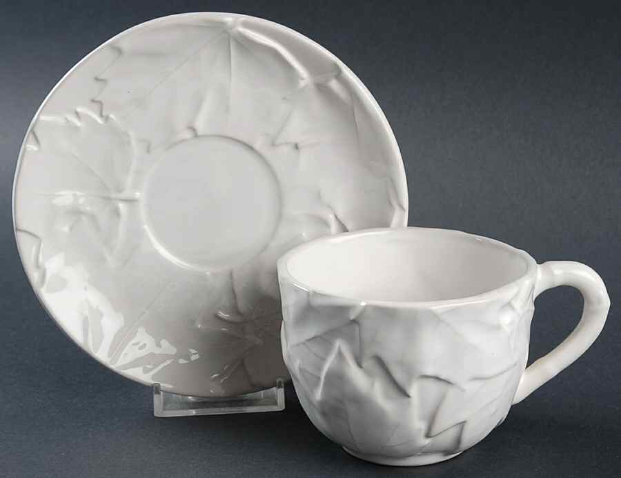 Maple White Flat Cup & Saucer Set by Bordallo Pinheiro-1